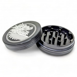 Custom Engraved Chinese Dragon 62mm 2 Part Grinder - Black [CE-AG003D62-BLK]